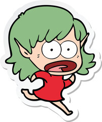 Obraz premium sticker of a cartoon shocked elf girl