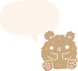 cute cartoon bear with speech bubble in retro style
