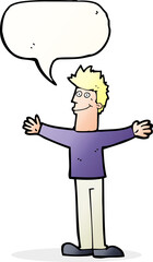 cartoon happy man with speech bubble