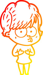 warm gradient line drawing of a cartoon woman