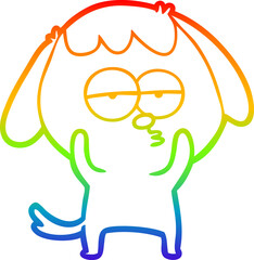 rainbow gradient line drawing of a cartoon bored dog