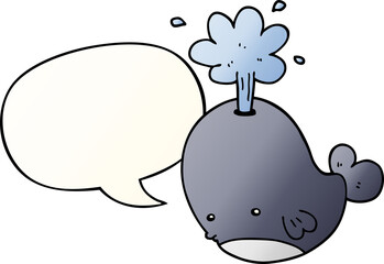 cartoon spouting whale with speech bubble in smooth gradient style