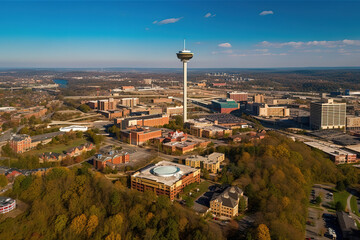 Aerial panorama of Knoxville, Tennessee skyline on a late sunny afternoon. Generative Ai - obrazy, fototapety, plakaty
