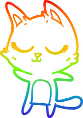 rainbow gradient line drawing of a calm cartoon cat