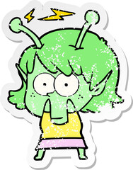 distressed sticker of a cartoon alien girl