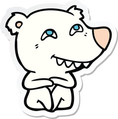 sticker of a cartoon polar bear showing teeth
