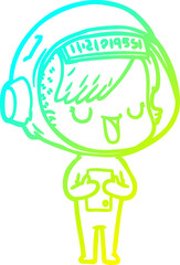 cold gradient line drawing of a cartoon astronaut woman