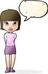 cartoon woman standing with speech bubble