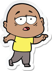sticker of a cartoon tired bald man