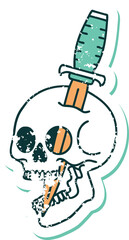 iconic distressed sticker tattoo style image of a skull