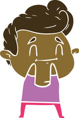 happy flat color style cartoon man