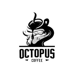 vector illustration of an octopus or tentacle wrapped around a cup of coffee