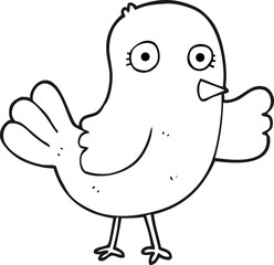 freehand drawn black and white cartoon bird