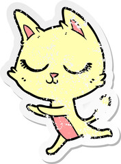 distressed sticker of a calm cartoon cat