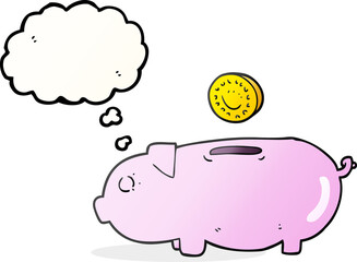 freehand drawn thought bubble cartoon piggy bank