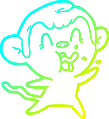 cold gradient line drawing of a crazy cartoon monkey