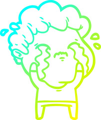 cold gradient line drawing of a cartoon man crying