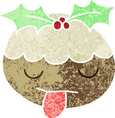 retro illustration style quirky cartoon christmas pudding