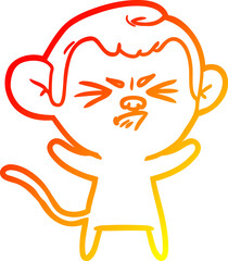 warm gradient line drawing of a cartoon annoyed monkey