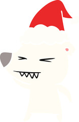 Obraz na płótnie Canvas angry polar bear hand drawn flat color illustration of a wearing santa hat
