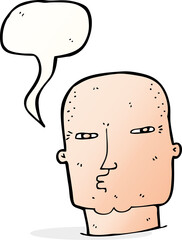 cartoon bald tough guy with speech bubble