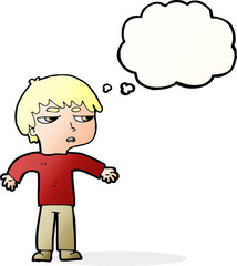 cartoon annoyed boy with thought bubble