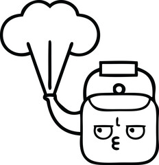 line drawing cartoon of a steaming kettle