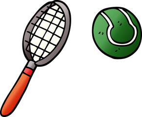 cartoon doodle tennis racket and ball