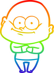 rainbow gradient line drawing of a cartoon bald man staring