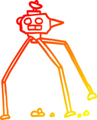 warm gradient line drawing of a cartoon space rocket