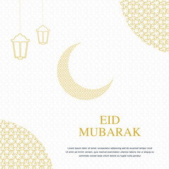Eid mubarak greeting card. Wishing or wish card of eid. Islamic festival eid wish pattern background design. Lantern, crescent background eid mubarak post design. © N