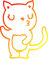 warm gradient line drawing of a cute cartoon cat