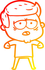 warm gradient line drawing of a cartoon tired man