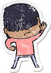distressed sticker of a cartoon boy with untidy hair