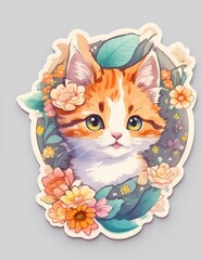 Generative AI - Bellissimo gattino con fiori e foglie