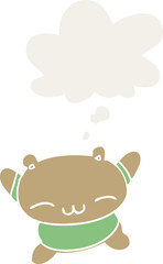 cartoon jumping bear with thought bubble in retro style