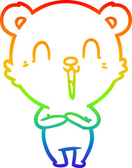rainbow gradient line drawing of a happy cartoon polar bear