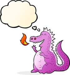 cartoon fire breathing dragon with thought bubble