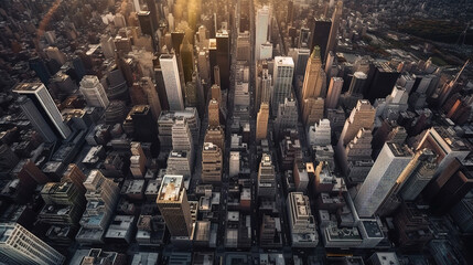 New York City Aerial view over manhattan with brooklyn bridge. Generative Ai