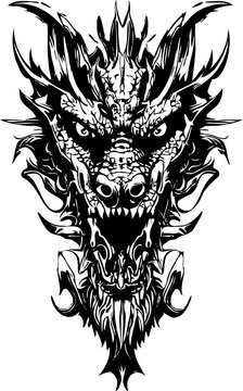 evil dragon head with toothy mouth vector monochrome on white
