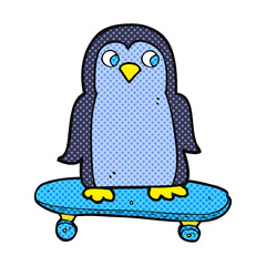 freehand drawn cartoon penguin riding skateboard