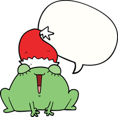 cute cartoon christmas frog with speech bubble