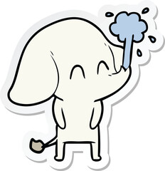 sticker of a cute cartoon elephant spouting water