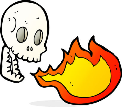 cartoon fire breathing skull