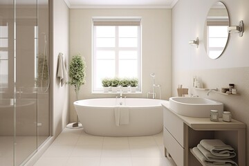 Obraz na płótnie Canvas Modern white bathroom interior design. Mock up. Generative AI
