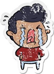 distressed sticker of a cartoon crying man