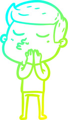 cold gradient line drawing of a cartoon model guy pouting