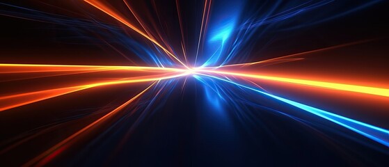 Beautiful abstract futuristic dark background with neon blue and orange glow