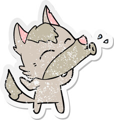 Fototapeta premium distressed sticker of a howling wolf cartoon