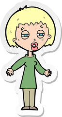 Fototapeta na wymiar sticker of a cartoon tired woman